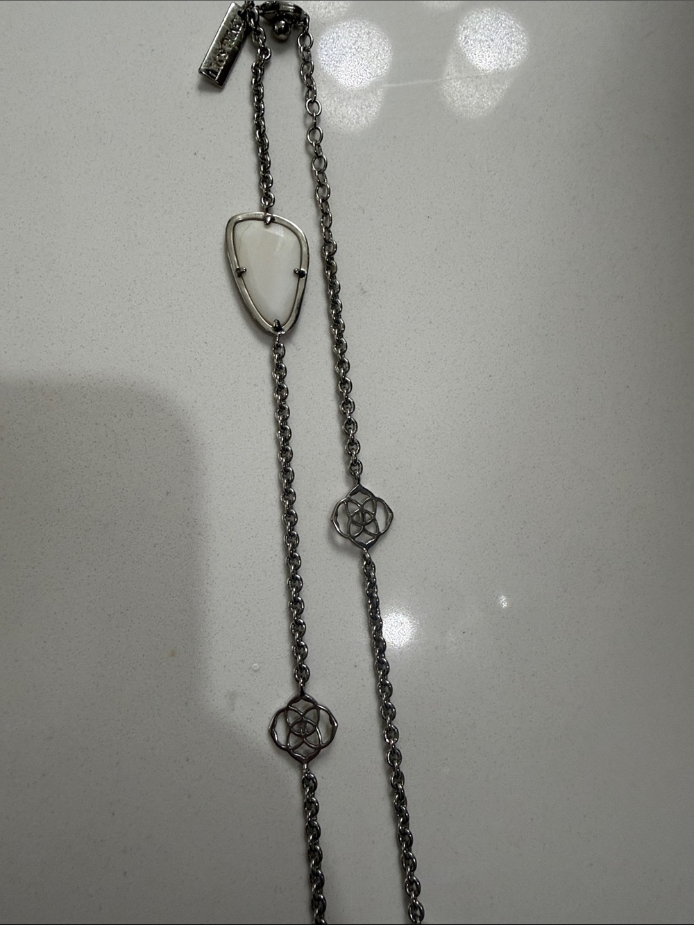 Kendra Scott Silver-Tone White Stone Long Multi-Station Necklace - Picture 5 of 6